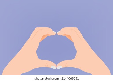 Heart shape symbol created from hands isolated on background flat illustration vector.