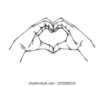 Heart Shape Symbol With Hand, Love Hand Sign Gesture, Hand Drawn Illustration