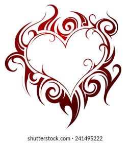 Heart shape tattoo with fire swirls