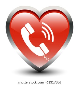 Heart Shape Telephone Receive Sign Icon