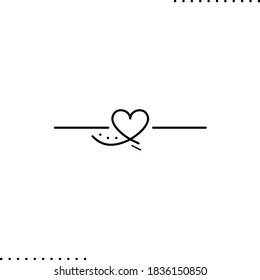 heart shape text divider, decorative border vector icon in outline