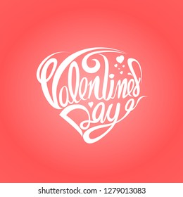 Heart shape of text happy valentines day. Valentines Day Hand Drawing Vector Lettering design.