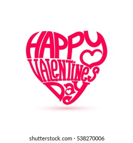 Heart shape of text happy valentines day. Vector illustration EPS 10. Isolated on white background.