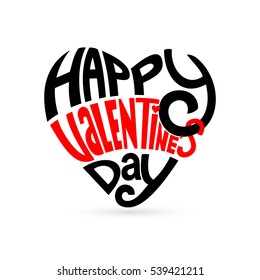 Heart shape of text happy valentines day. Vector illustration EPS 10. Isolated on white background.