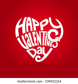 Heart shape of text happy valentines day. Vector illustration EPS 10. Isolated on red background.