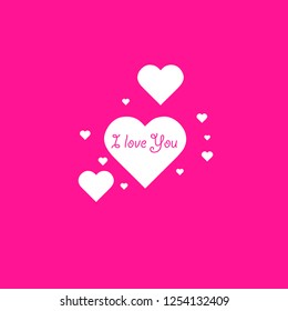 Heart shape with text I Love You phrase on plastic pink background. Valentines Day background