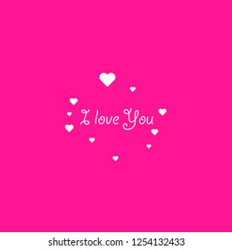 Heart shape with text I Love You phrase on plastic pink background. Valentines Day background