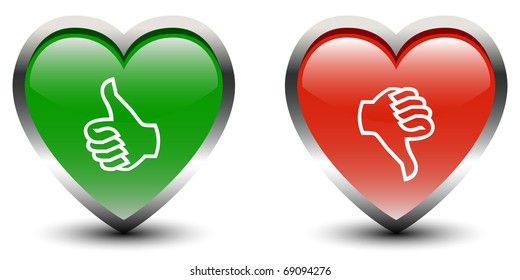 Heart Shape Thumbs Up & Down Sign Icons