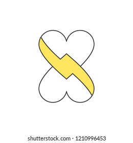 Heart shape with thunderbolt. Vector illustration, flat design
