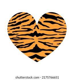 Heart shape with tiger print texture. Abstract design element with wild animal striped skin pattern. Vector illustration stripes textured heart for fashion print design, tag, Valentines card.