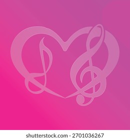 Heart shape with treble clef musical notes Valentines glass morphism love