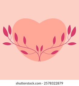 Heart shape with tree leaves simple vector illustration. Romantic concept for wedding, mother's or valentine's day card.