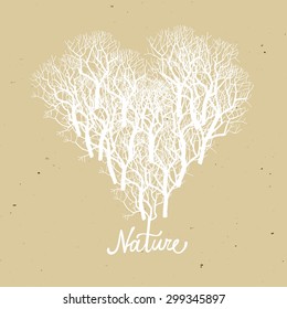 Heart shape tree logo on paper background. Nature and environment ecology theme. Vector illustration for your design.