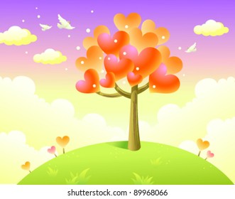 Heart shape tree on top of the hill