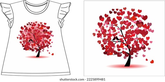 HEART SHAPE TREE t shirt graphic design vector illustration \ 