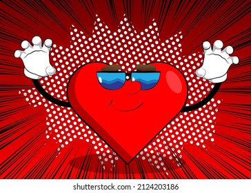 Heart Shape with is trying to scare you as a cartoon character, funny red love holiday illustration.