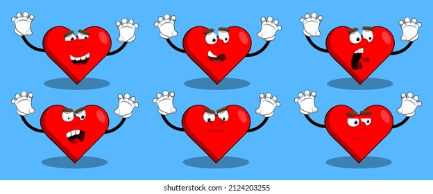 Heart Shape with is trying to scare you as a cartoon character, funny red love holiday illustration.