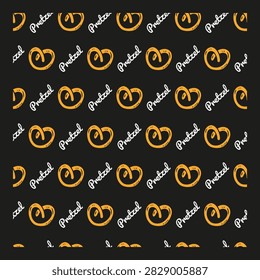 Heart Shape Twisted Baked Snacks Pretzel Pattern . Modern seamless pretzel pattern. Great for wallpaper, fabric prints, and restaurant branding.