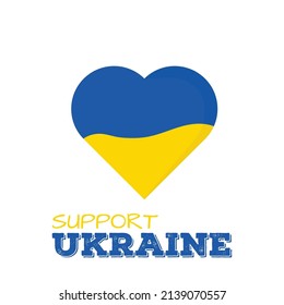 Heart shape in Ukrainian flag colors. Real Ukrainian flag national colors and text "Support Ukraine". Heart flag icon.