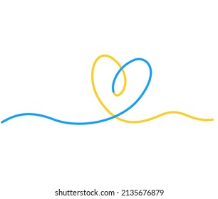 Heart shape with Ukranian flag collors. Support Ukraine, help refugees. Love and peace for ukrainian people. Simple logo. Vector illustration.