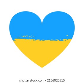 Heart shape with Ukranian flag collors. Support Ukraine, help refugees. Love and peace for ukrainian people. Simple logo. Vector illustration.