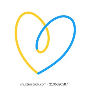 Heart shape with Ukranian flag collors. Support Ukraine, help refugees. Love and peace for ukrainian people. Simple logo. Vector illustration.