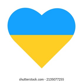 Heart shape with Ukranian flag colors. Support Ukraine, help refugees. Love and peace for ukrainian people. Simple logo. Vector illustration.