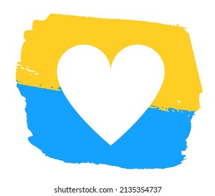 Heart shape with Ukranian flag colors. Support Ukraine, help refugees. Love and peace for ukrainian people. Simple logo. Vector illustration.