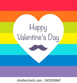 Heart shape Valentine rainbow background pattern with mustache, Gay hipster concept Poster