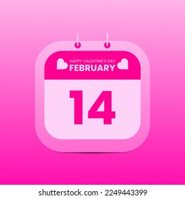 Heart Shape Valentines Day Calendar Design On February 14, Date Reminder Calendar Vector