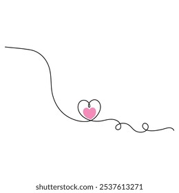 Heart shape valentines day single line art, continuous one line drawing of  Isolated outline vector icon 