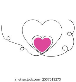 Heart shape valentines day single line art, continuous one line drawing of  Isolated outline vector icon 