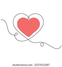 Forma del corazón día de San Valentín arte de una sola línea, dibujo continuo de una línea de Vector de contorno aislado icono 