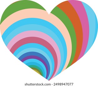 heart shape with various color curve stripes inside, heart shape vector illustration.