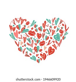 Forma de corazón con varios corazones dentro para tarjetas de diseño e invitaciones. ilustración vectorial moderna