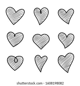 Heart shape vector bundle icons set isolated on white background. love design decoration for greeting card or wedding with doodle comic style