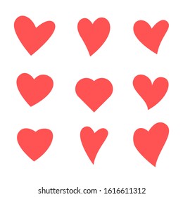 Heart shape vector bundle icons set isolated on white background. love design decoration for greeting card or wedding with doodle comic style