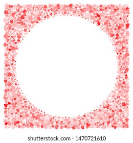 Heart shape vector confetti isolated on white. Valentine's Day concept with copyspace. Decorative frame made of multicolored hearts. Transparent elements.