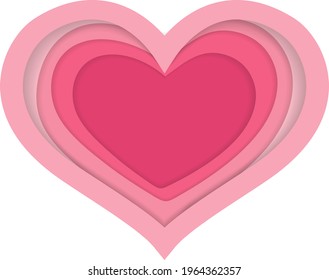 Heart shape vector with cut out effect in vibrant pink isolated on a white background with space for text