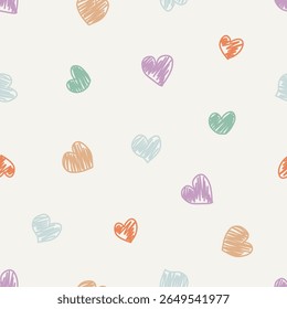 Vetor de forma de coração desenhado à mão bonito sem emenda padrão. Vetor de amor. Dia dos Namorados tema para papel de parede, roupas, embalagem, tecido, artigos de papelaria, e casos de telefone.