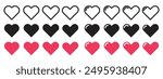 Heart shape vector icon collection. Black and pink valentine love cute heart shapes symbol.