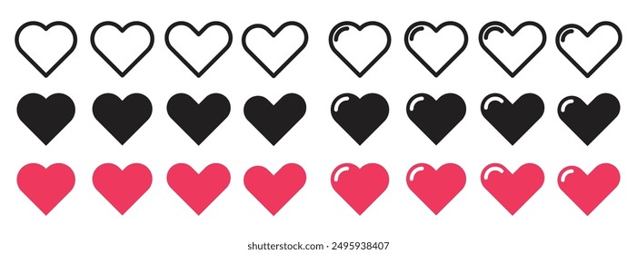 Heart shape vector icon collection. Black and pink valentine love cute heart shapes symbol.