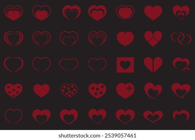  Heart shape vector icons set.