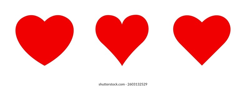 Heart shape vector illustration, Valentine red heart icon isolated, hearts icons in red colour, love heart, Set of red hearts sign, Collection of heart with different style, Love Symbol icon set.
