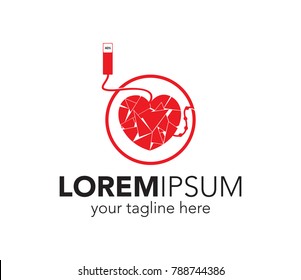 Heart shape vector logo template. hospital tool