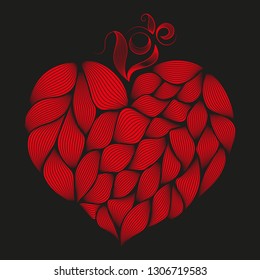 Heart shape vector. Love illustration. Hand drawn design for Valentine's day card. Romantic wedding invitation. Red heart  and love on black. 
