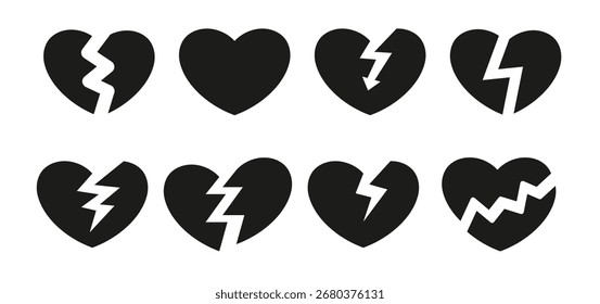 Vector de forma de corazón símbolo de amor diseño de día de San Valentín. Conjunto de íconos de corazón diverso con símbolos médicos, emocionales y de comunicación en estilo minimalista, Ilustración vectorial.