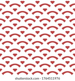 Heart shape vector pattern cute japan wave style seamless red white design. Simple geometric all over print block for textile, patchwork fabric, interior wallpaper, wrapping cloth, laser cutting stamp