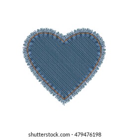 Heart Shape Vector Photo Realistic Torn Denim Patch Isolated On White