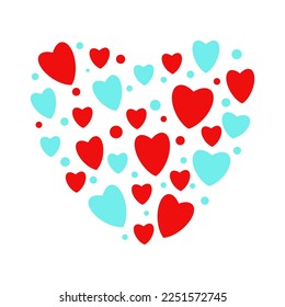 Forma cardíaca vectores de pequeños corazones rosados y azules. Tarjeta de San Valentín